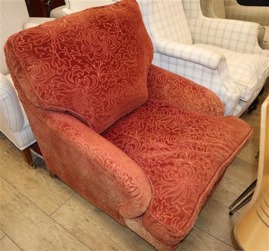 A Howard style upholstered armchair, circa 1900